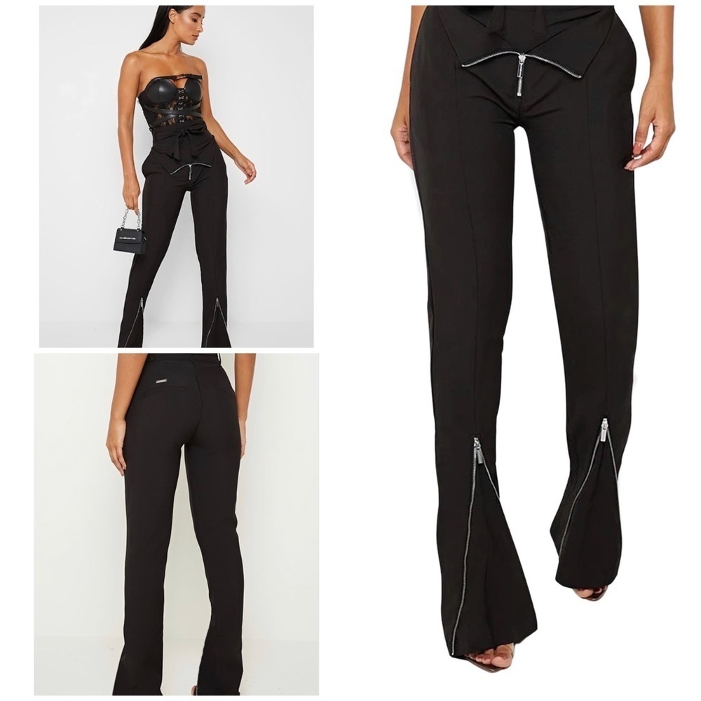NWT Manière De Voir Flared High Waisted With Zipper Black Trousers Pants Small‌‍